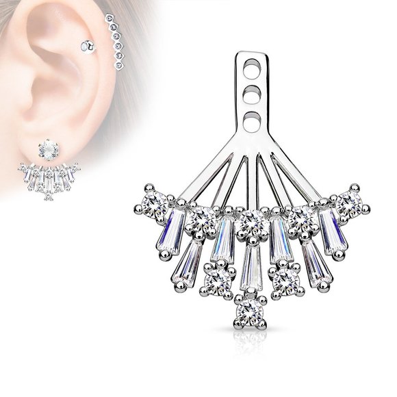 Princess Cut CZ and Round CZ Cluster Shield Earring Jacket - Picture 1 of 2